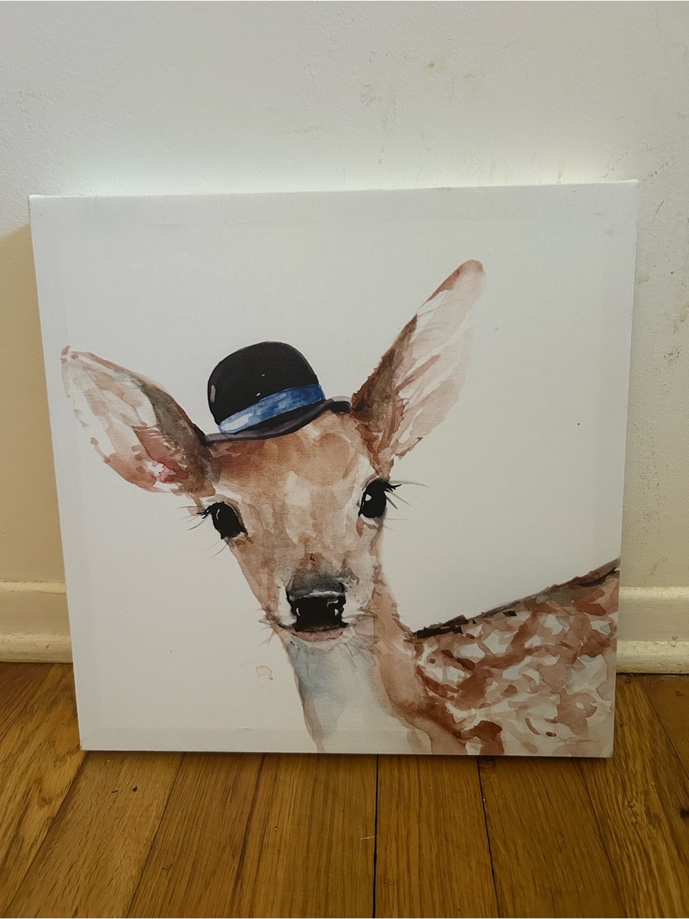 Playful Deer Canvas Art in Brown with Navy Accent